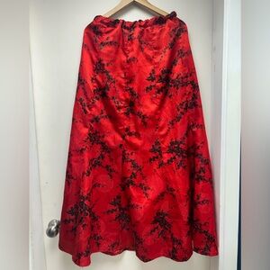 Oriental Style Red and Black Floral Skirt